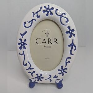 VTG CARR Picture Frame Porcelain Floral Blue White 3.5x5